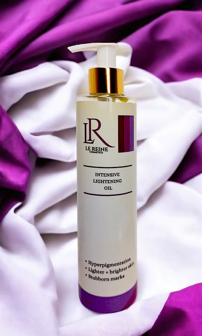 Buy Le Reine cosmetics- intensive lightening oil-skin lightening oil that works-skin whitening- skin lightening benefits- hyperpigmentation-dark marks solution-dark inner thigh- dark knuckles-dark neck